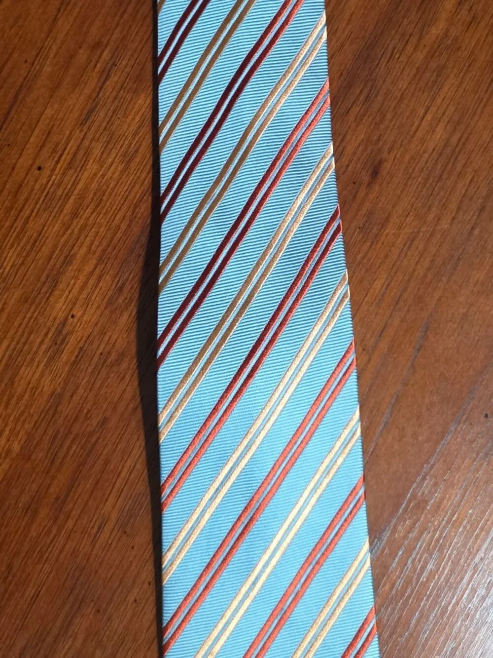 Charvet Place Vendome Paris Silk Tie Sky Blue Orange Gold Stripe France Luxury